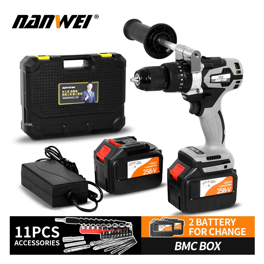 

NANWEI 21V 13mm Electric Screwdriver Industrial Grade Brushless 120NM Impact Drill 1/2" 2000AH Battery Ice Drill Fishing