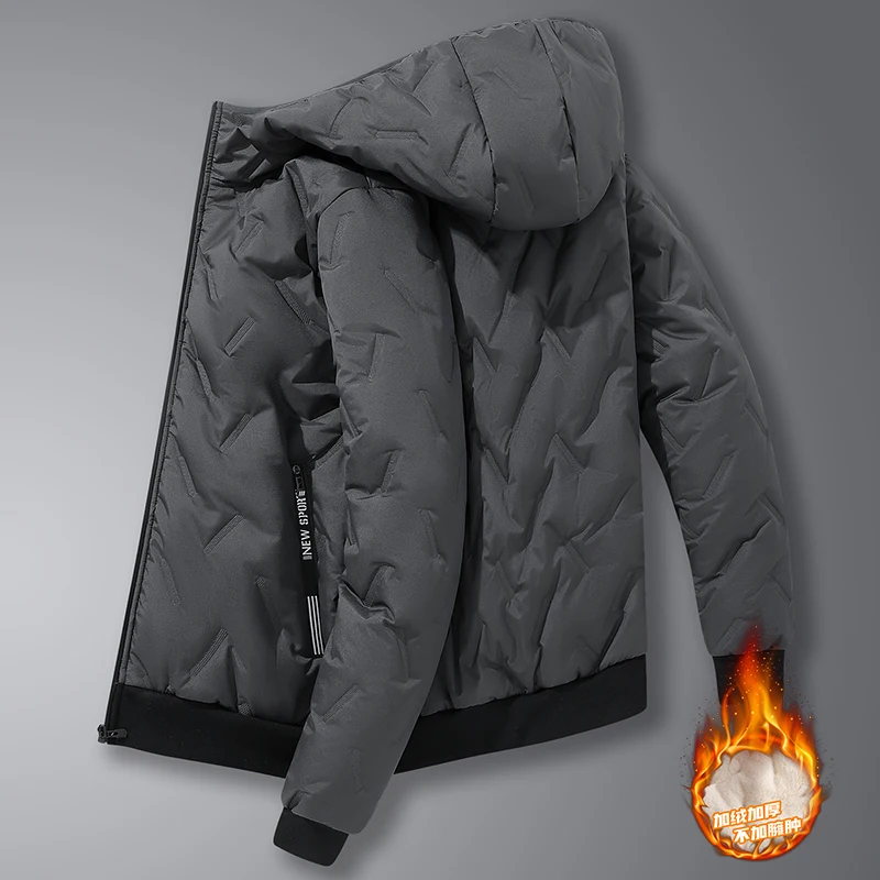 Winter Men's Jacket New Autumn Fleece-lined Thickened Fashion Warm Casual Hooded Coat Solid Color Outdoor Top M-5XL