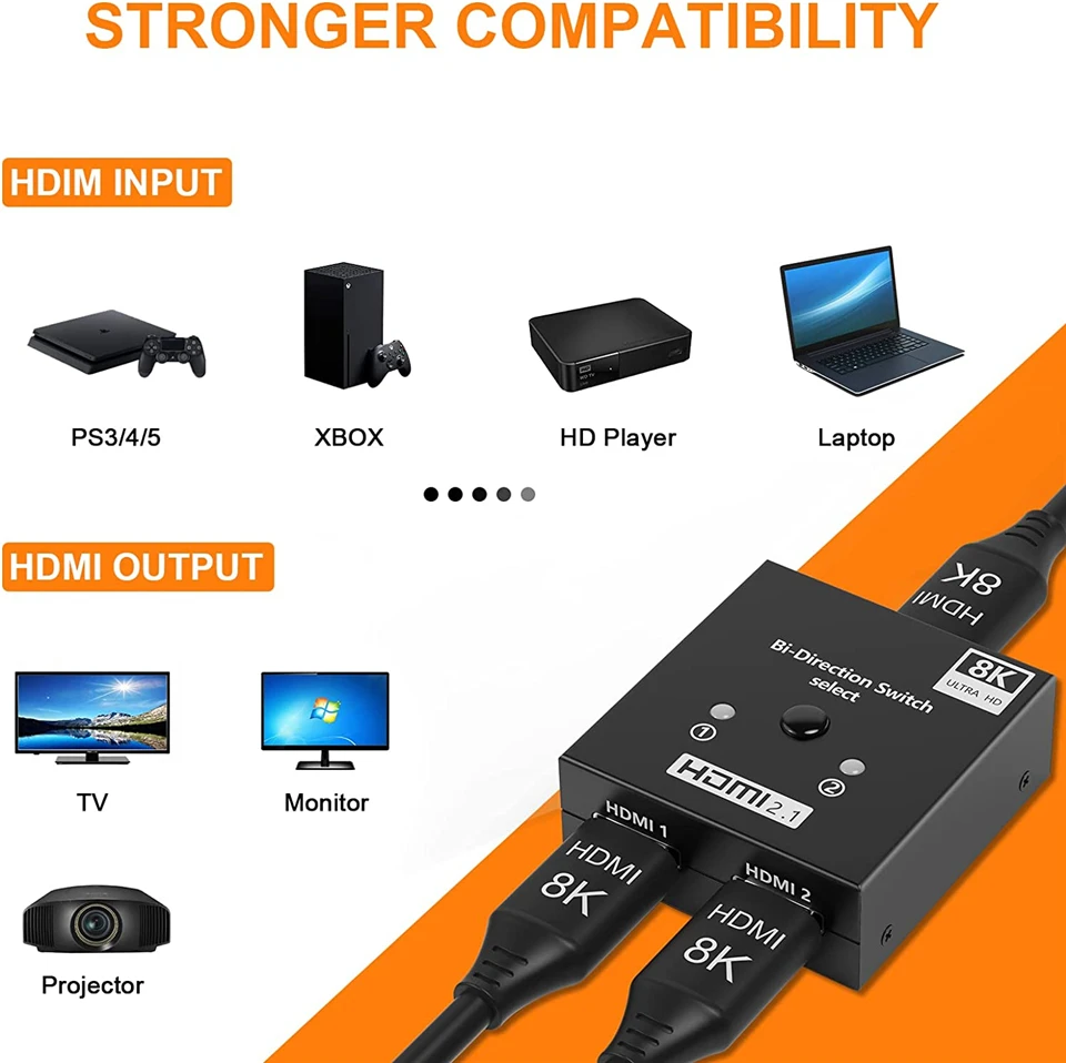4K 120Hz HD Switch HDMI-compatible Adapter 8K HD Bi-Direction Switcher 1x2/2x1 S