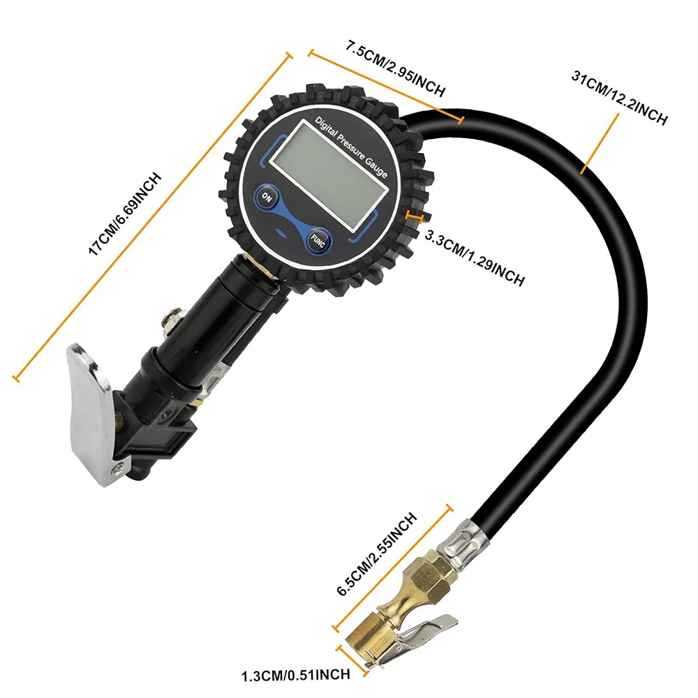 Digital Tire Pressure Gauge with Inflator 3-250 PSI Heavy Duty Air Compressor with Hose and Quick Connect Coupler Accessories 6