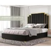 King Size Bed Frame and 65" Headboard, Upholstered Beds with Golden Plating Trim, Modern Platform Bed No Box Spring Needed 3