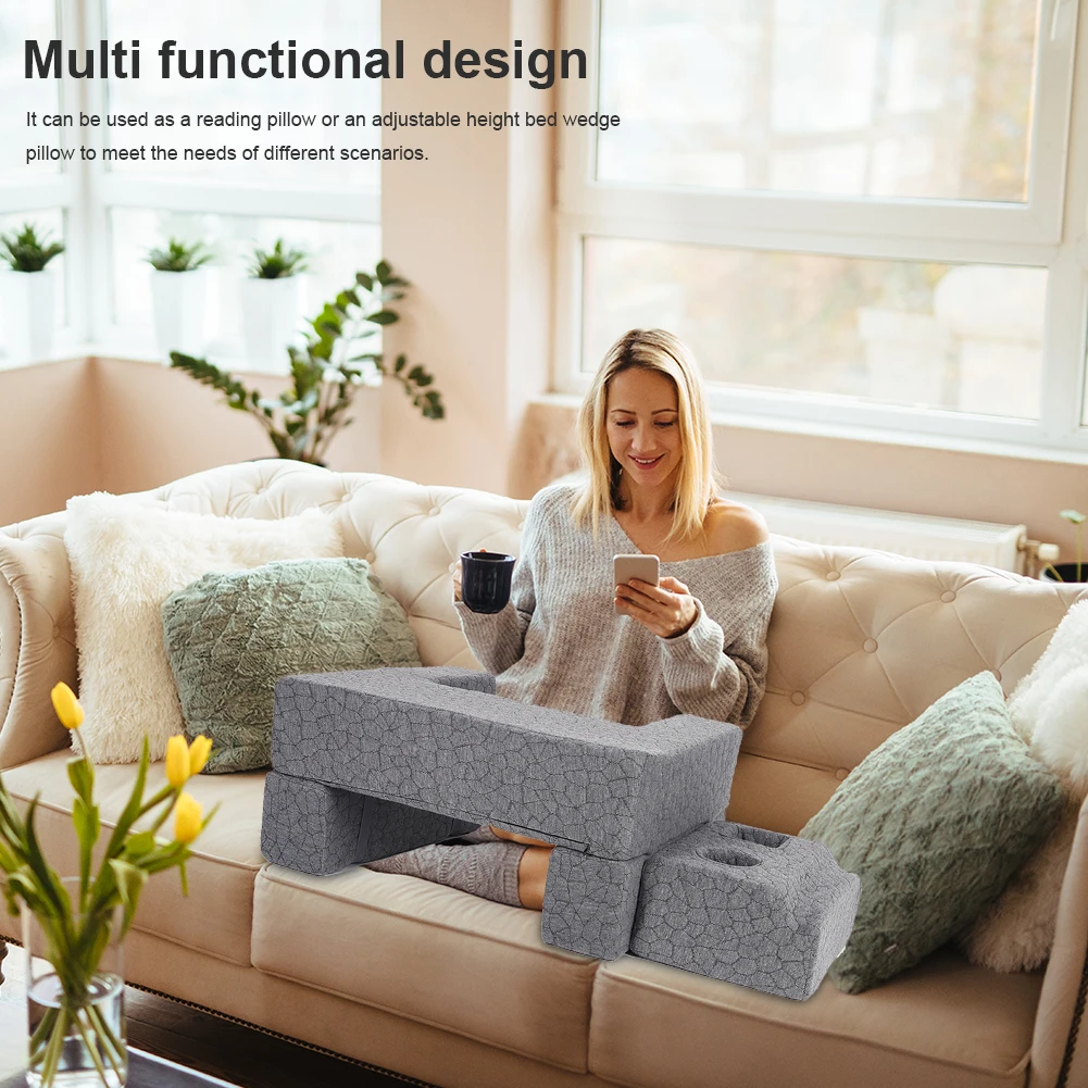 Extra Large Reading & Gaming Pillow with Cup Holder Adjustable for Reading Gaming Working and More for Sitting in Bed Floor Sofa