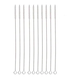 Set of Reusable Stainless Steel Straw and Bottle Cleaning Brushes with Soft Bristles (10pc)