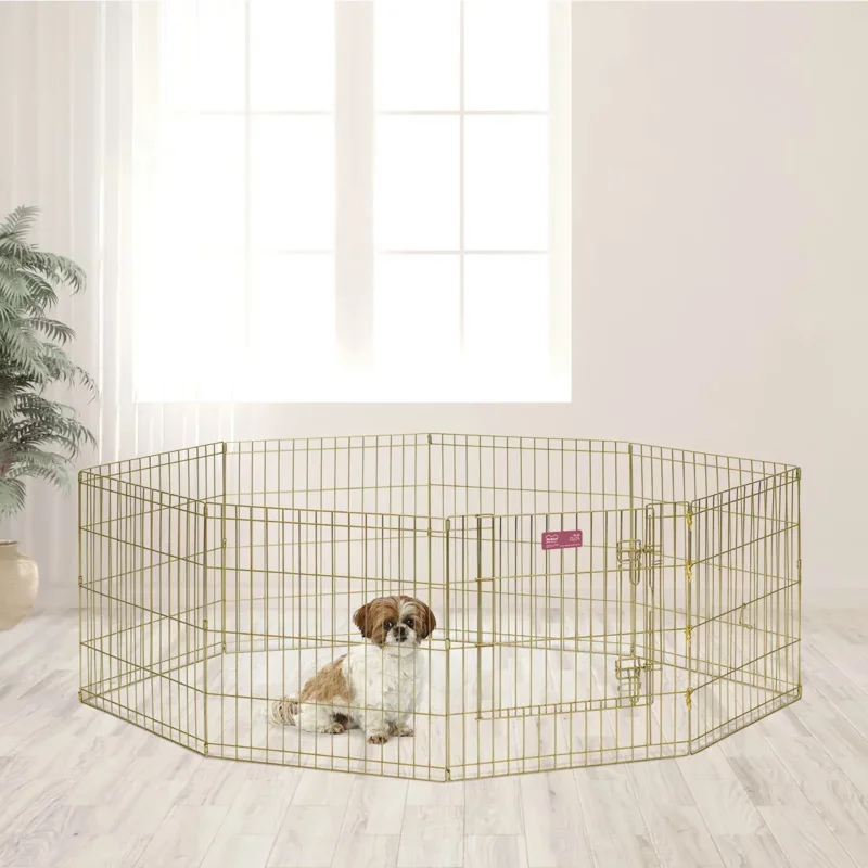 

MidWest Homes For Pets Metal Exercise Dog Playpen No Door, Gold, 24"H