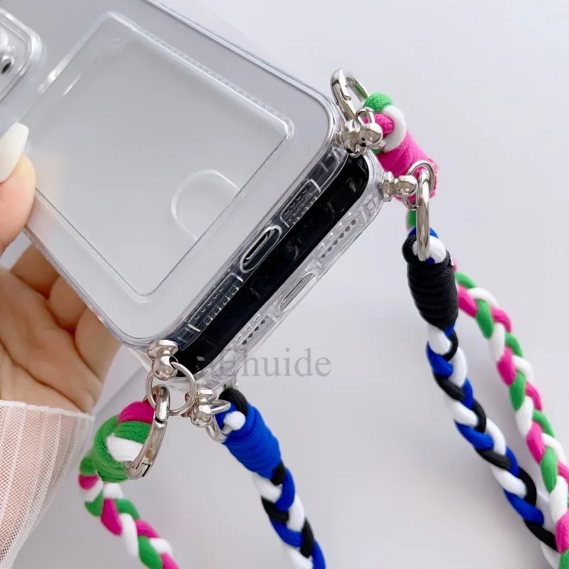Crossbody Strap Case with Braid Lanyard, Neck Cord, and Clear Card Slot Cover