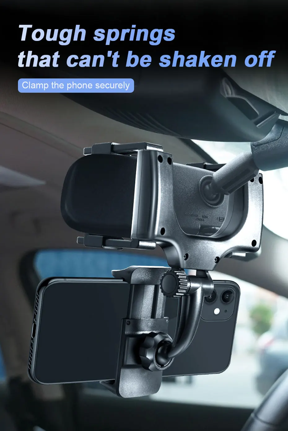 Rückspiegel-Telefonhalter für das Auto, frei drehbare Einstellung, Telefonhalterung, stabiler Greifer, Smartphone-Navigationshalterung – Detail 2