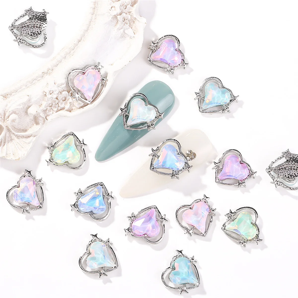 5PCS Random AB Heart Gems Zircon Nail Art Luxury Charms 3D Alloy Mixed  Colorful Love Crystal Rhinestones Nail Decorations DIY