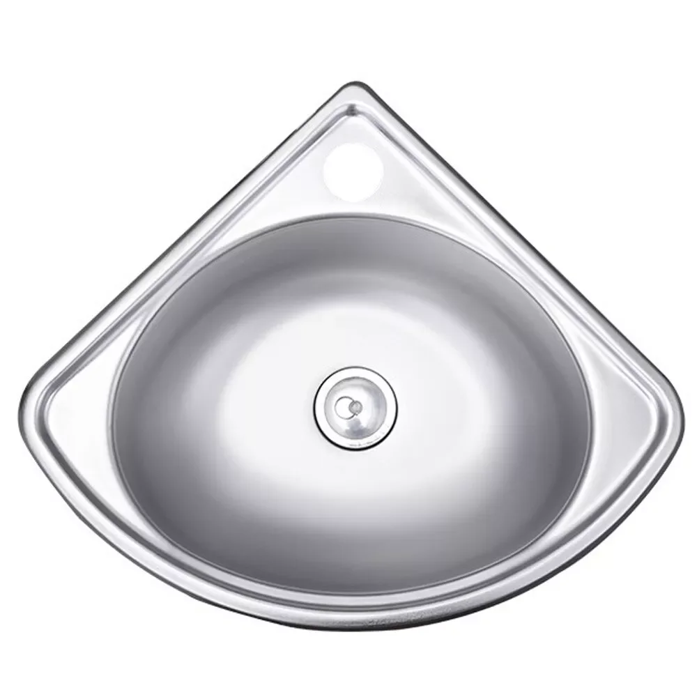 RV Kitchen Bathroom Sink Wall Mount Single Bowl Strainer+Down Pipe Stainless Steel Triangle Corner Sink Basin 6