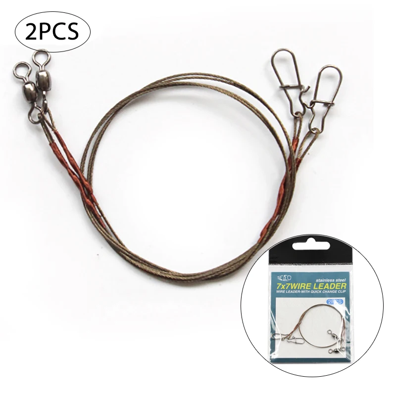 Laisse de pêche en acier 2PCS avec émerillon roulant anti-embrouillage pour brochet et carnassiers