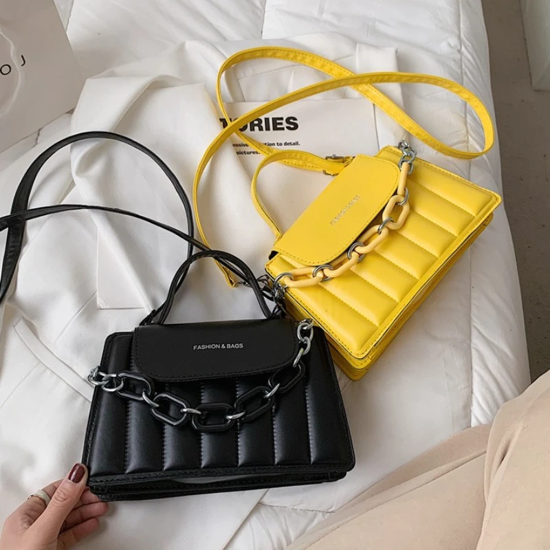 New Chains Shoulder Bag Women Solid Color Crossbody Bag Designer Ladies Messenger PU Leather Handbag Luxury Top-handle Bag