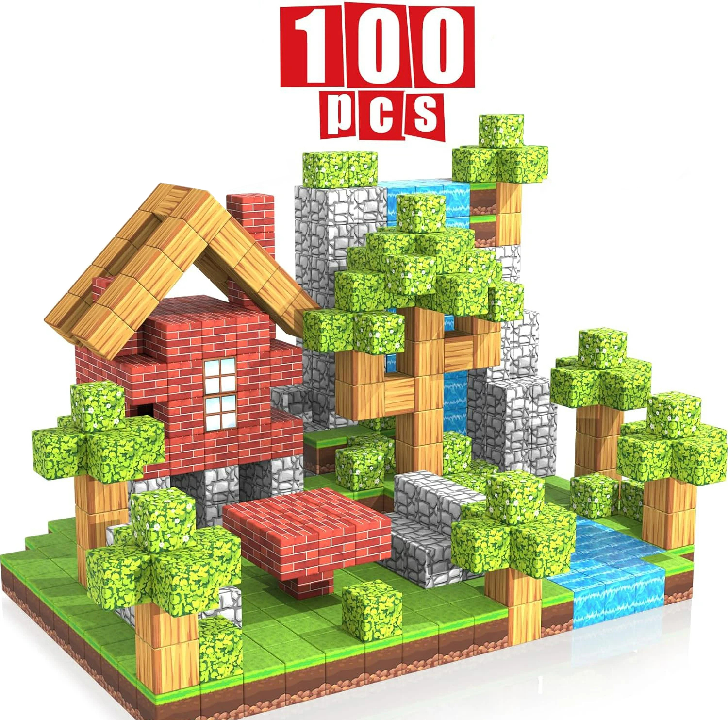 100pcs Magnetic Blocks Toy Build Mine Magnet World Set For Boys Girls Stem Montessori Sensory Cubes For Toddlers Gift