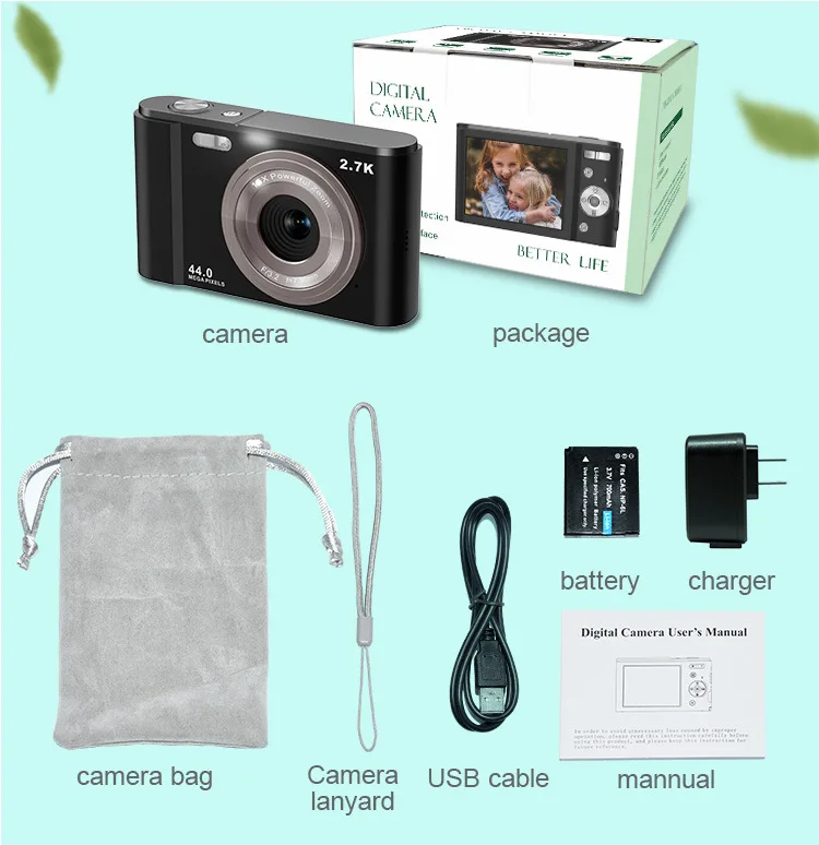 

44MP Digital Camera 2.7K 2.8inch IPS Screen 16X Zoom Face Detection Vlogging Camera for Photography Beginners Kids