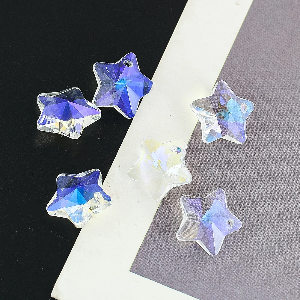 Crystal Beads 10pcs Crystal Pentagram Star Beads 14mm AB Color Single Hole Glass Bead Charm Sun Catcher Chandelier Light Curtain Accessories