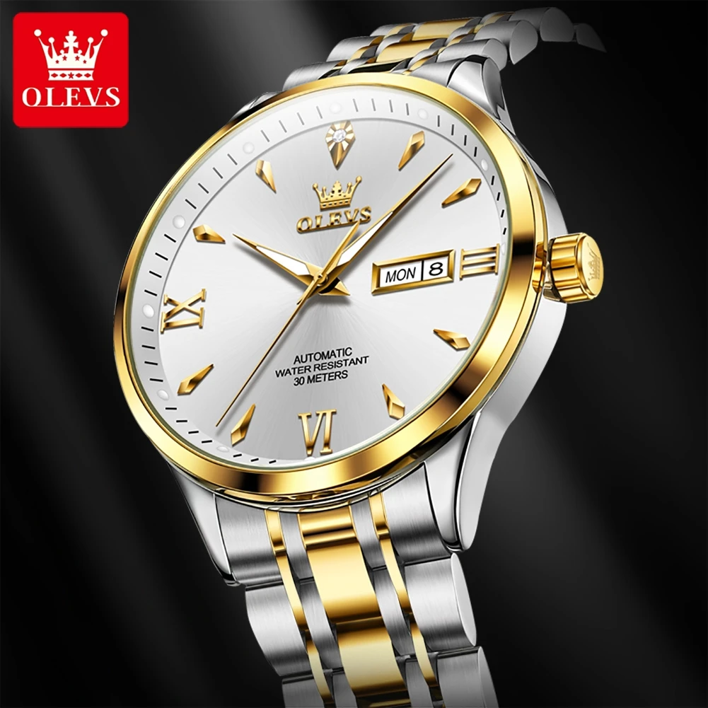 OLEVS 2023 New Men's Mechanical Watch Waterproof Luminous Stainless Steel Week Date Business Automatic Watch for Men Wrist watch