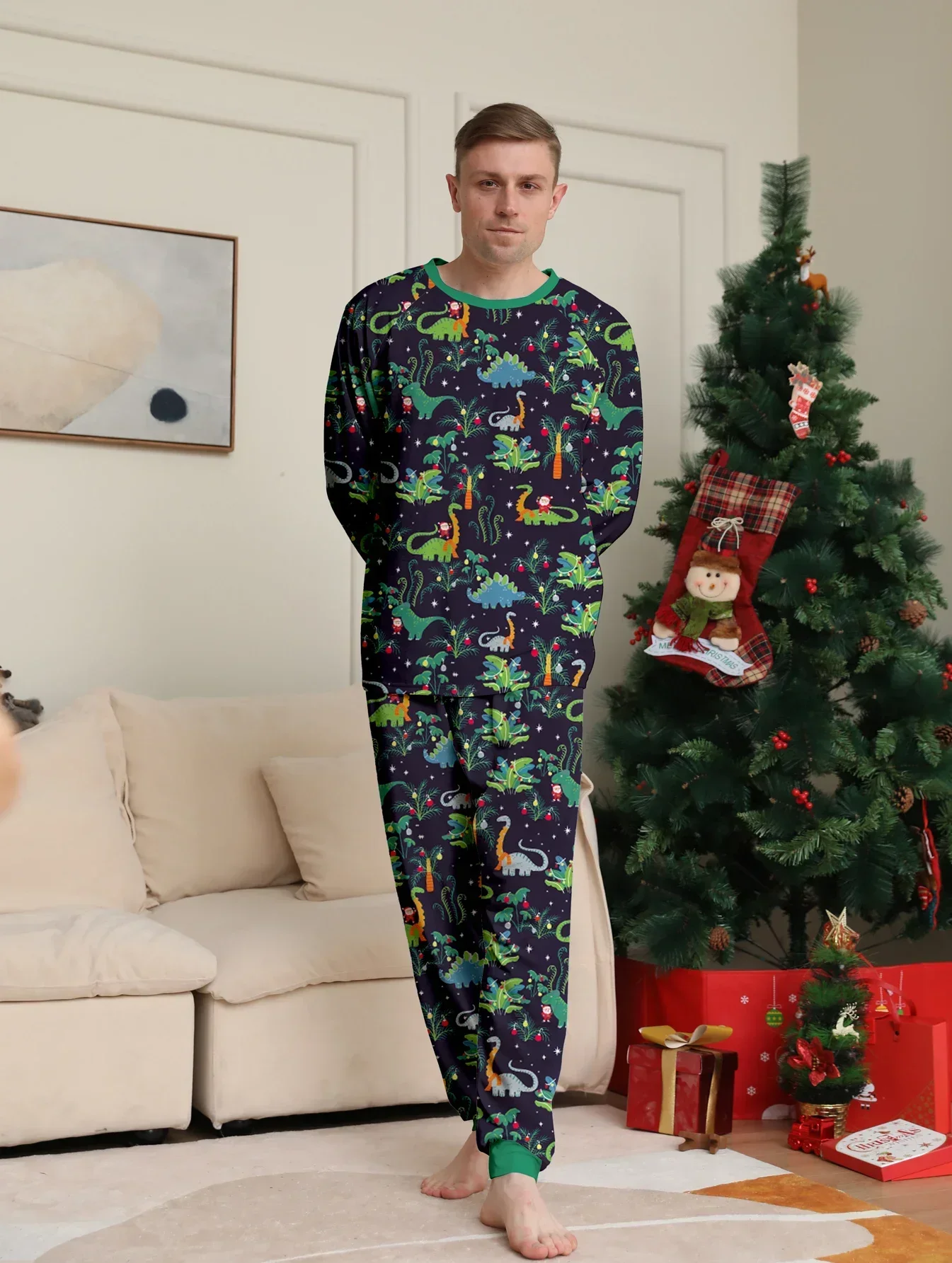 2024 Christmas Pajamas Set Santa&elk Print Parent-child Matching Outfits Family Look 2 Pcs Suit Baby&dog Romper New Year Clothes