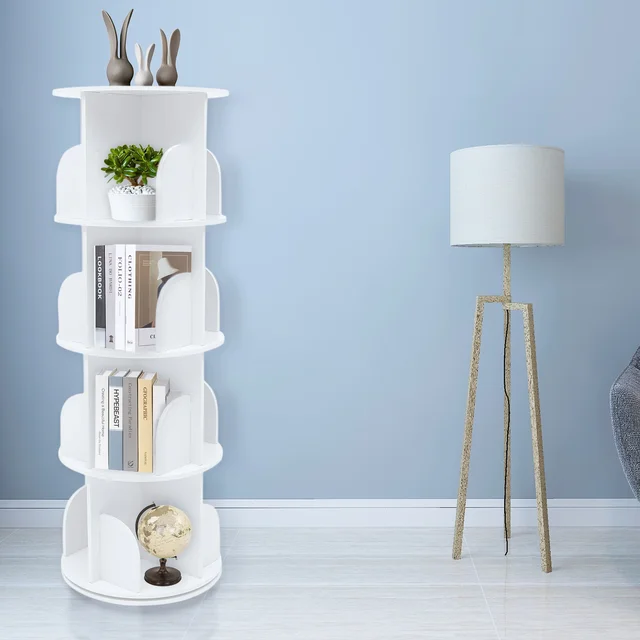 16296-c6b7d8.jpg Durable Rotating Bookcase with Steel Column Bearing, 360° Silent Rotation, Tool-Free Mortise and Tenon Installation