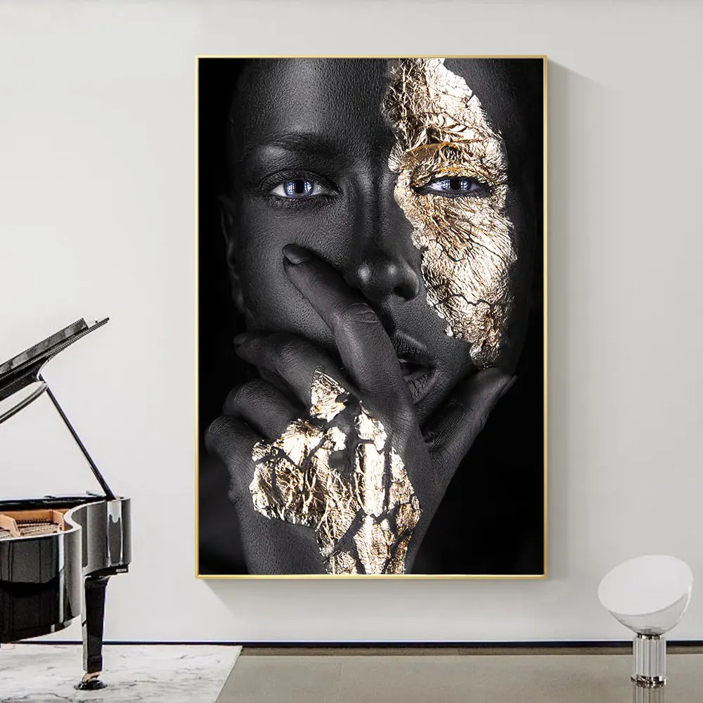 Black Gold African Women Canvas Painting Modern Portrait Poster Wall Art Pictures For Living Room Interior Home Decor No Frame
