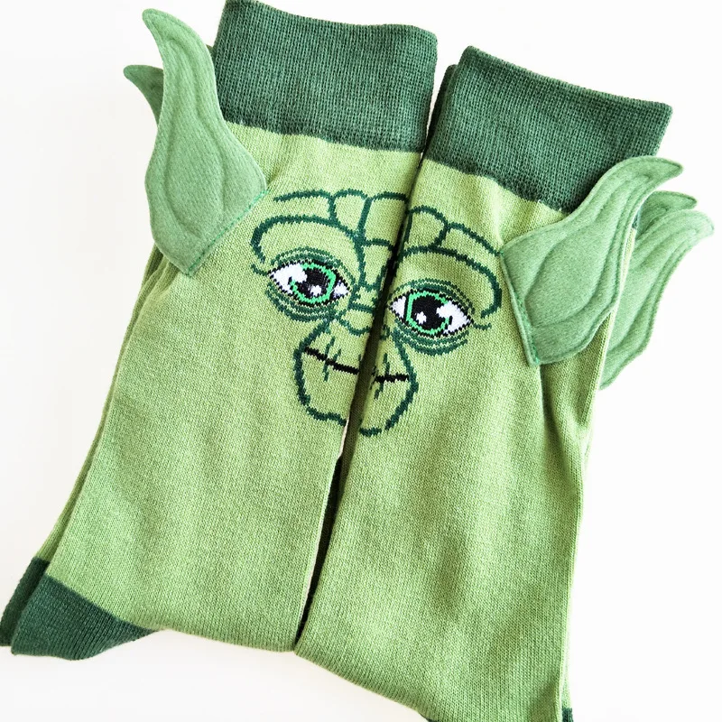 Personalized Funny and Interesting European and American Mid-Calf Sports Socks, New Design with Cartoon Yoda Master Men\'s Socks