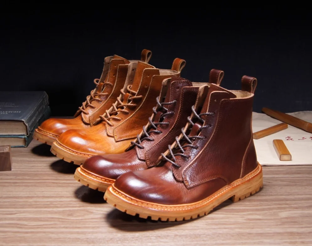 Handmade Cowhide Retro Motorcycle Boots