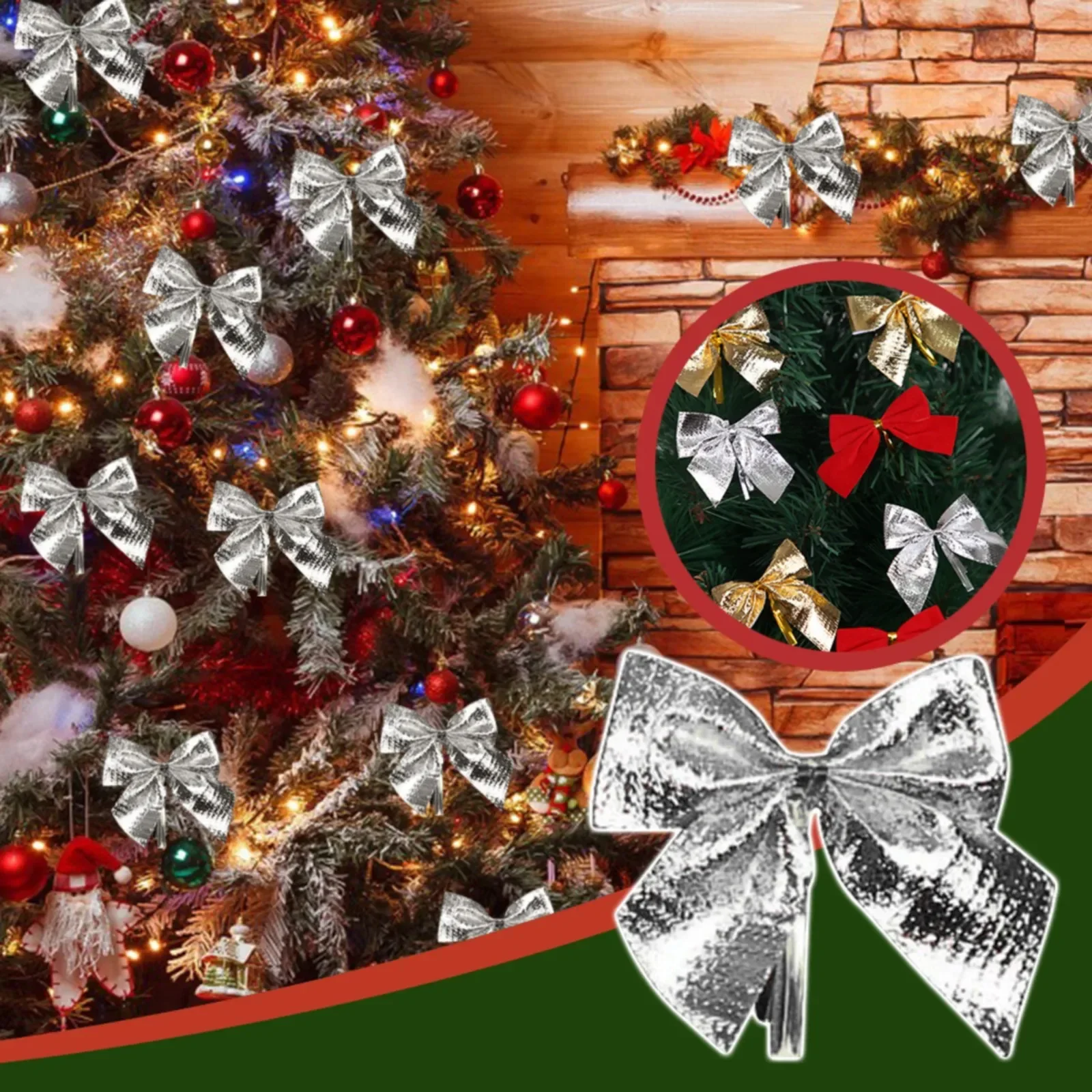Christmas Bow Ornaments 12pcs Butterfly Bow Hanging Deco for Christmas Home Gold Silver Red Bowknot Xmas Tree Ornaments New Year Pendant