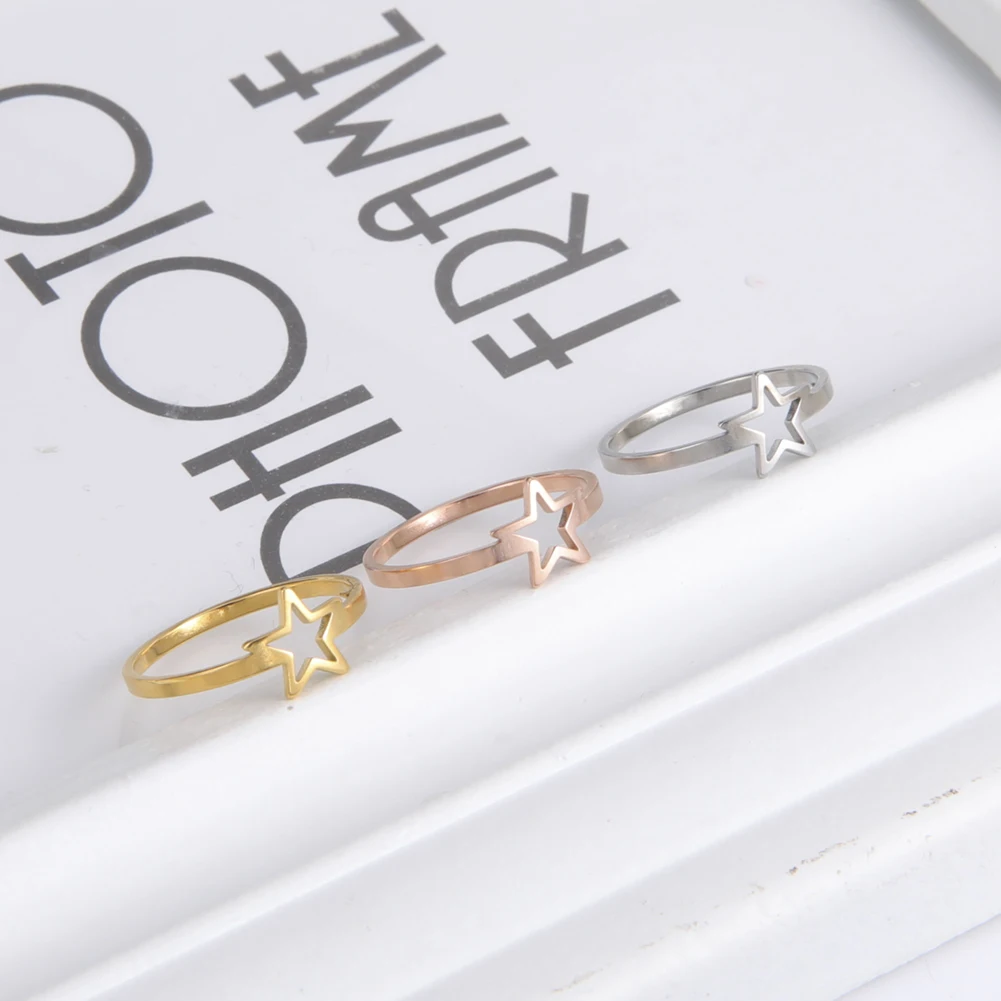 Kkjoy Simple Stainless Steel Silver Color Rings For Women Men Hollow Solid Star Finger Ring Gifts For Girls Jewelry Wholesale 2
