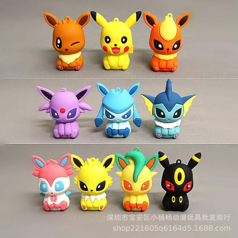 

Pokemon Cartoon Series Q Version of Cute Pet Elf Ibu Pikachu Drops Glue PVC Doll Hand Doll Model Children's Home Decoration Gift