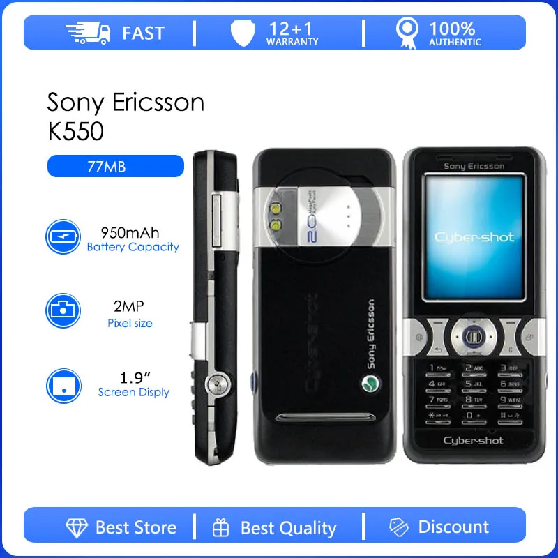 

Sony Ericsson K550 Восстановленный-Оригинальный разблокированный GSM 850 / 900 / 1800 / 1900 1,9 дюймов 2 Мп бесплатная доставка