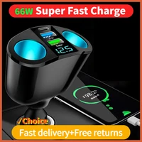 Car Cigarette Lighter 12V-24V Socket Splitter Blue Atmosphere Light PD QC3.0 2 USB Charger C Ports For Mobile Phone DVR Chargers 1