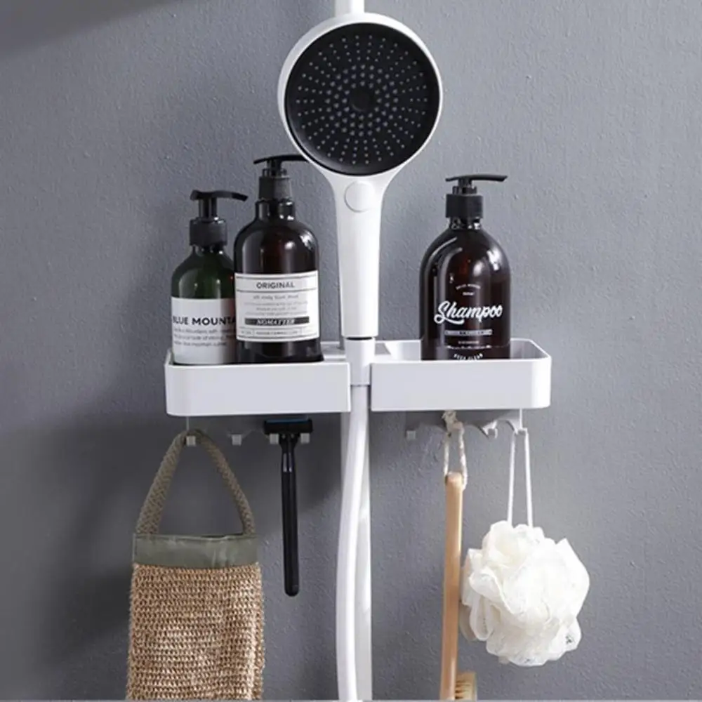 Shower Shelf Without Drilling Bathroom shelf With Hooks Shampoo Holder Toilet Storage Shelf Shower Tray Bathroom Accessories 5