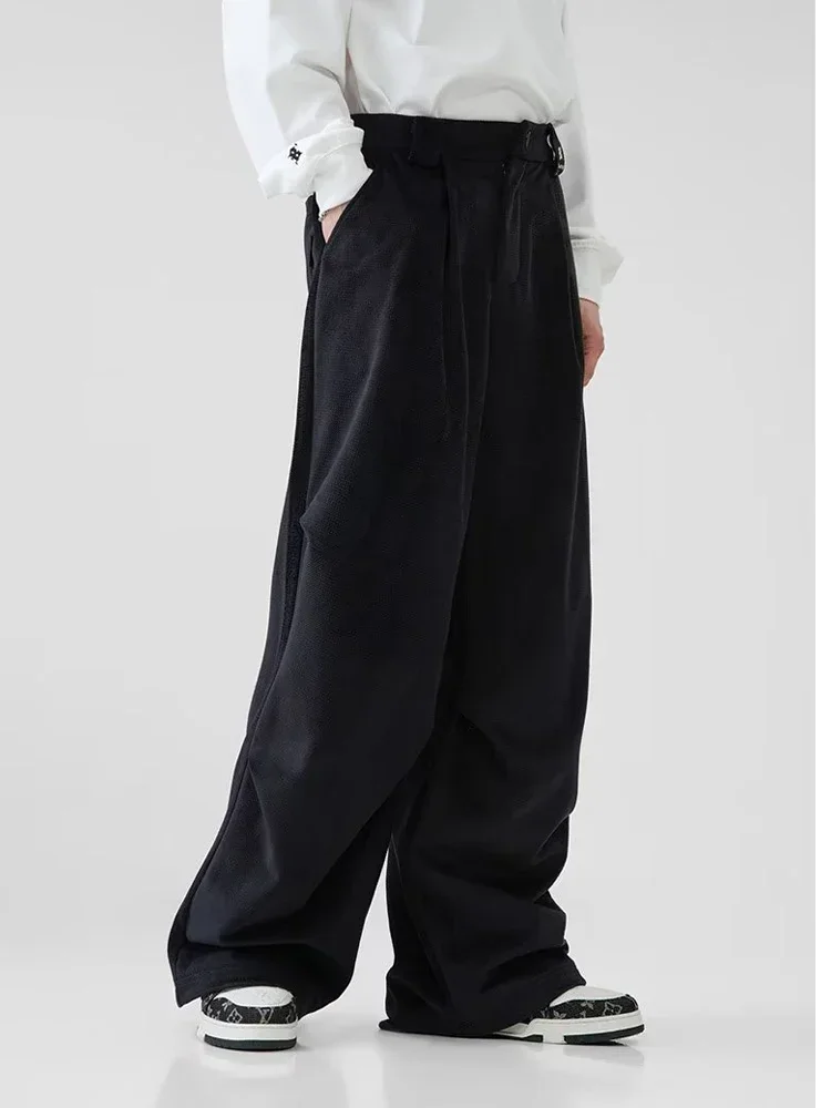 Wide Leg Pants Men Pleated Brushed Hip Hop Korean Wide Leg Trousers High Waist Oversize Casual Streetwear Vintage Autumn