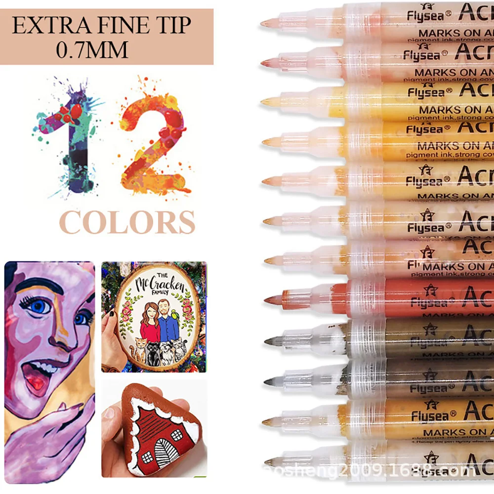 

12Colors Marker Skin Tones Set Art Markers Pen 3.0mm/0.7mm Artist Acrylic Paint Manga Pen For Coloring