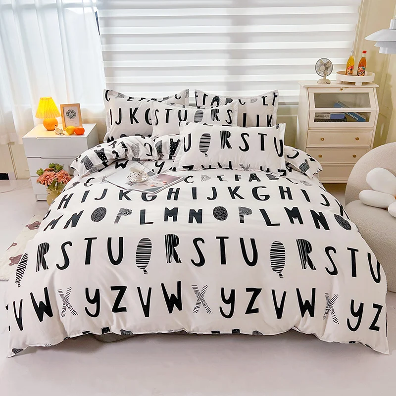 Simple Duvet Cover Sets Black and White Bed Sheet Sets Queen/King Size