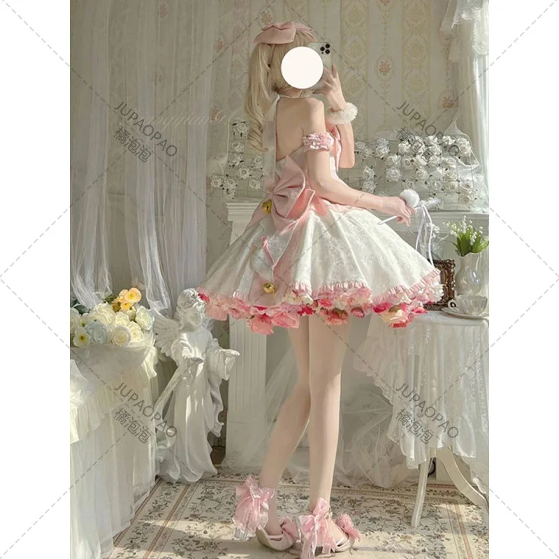 Girls Dress Sexy Lolita Pink Maid Dress Japanese Sweet Women Kawaii Dress