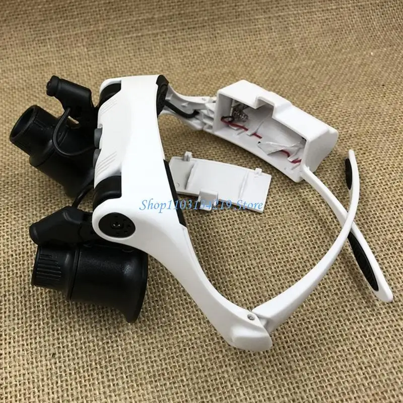 N5KC 10X 15X 20X 25X 헤드 밴드 돋보기 LED 조명이있는 이중 눈 유리 보석상 루페 보석상 시계 용 교체 가능한 렌즈 4 개