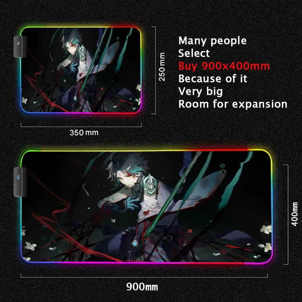 

RGB Computer Mouse Pad Genshin impact Keyboard Accessories Mause Pad Large Xiao Mousepad XXL 900X400 For Notebook Desk Mat Pad