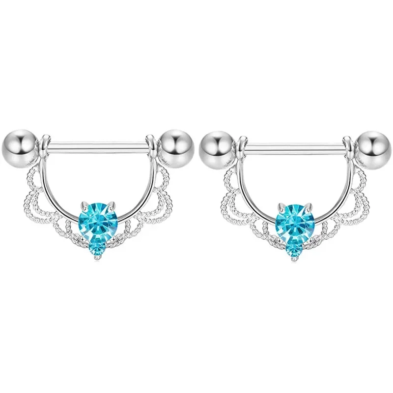 Pink Heart Crystal Flower Nipple Jewelry Set - Shiny Barbell Collection