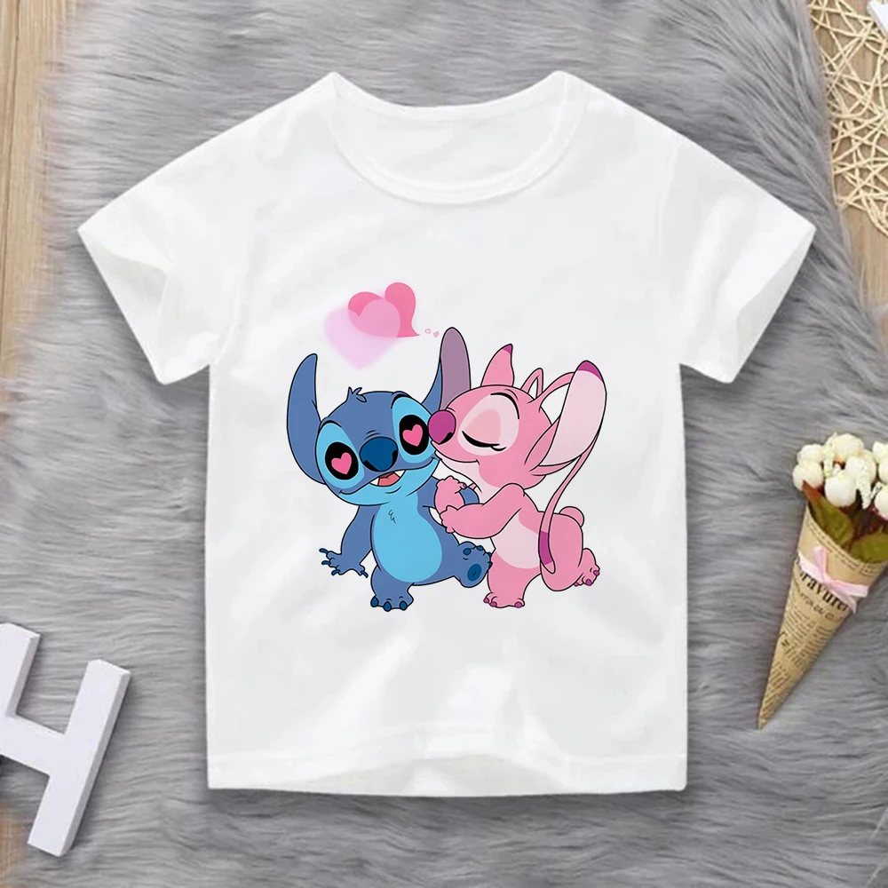 

Disney Lilo & Stitch Series Pattern Kawaii Kids T-shirts Harajuku Dropship Print Boy Girl Tees White Fashion T Shirt Children