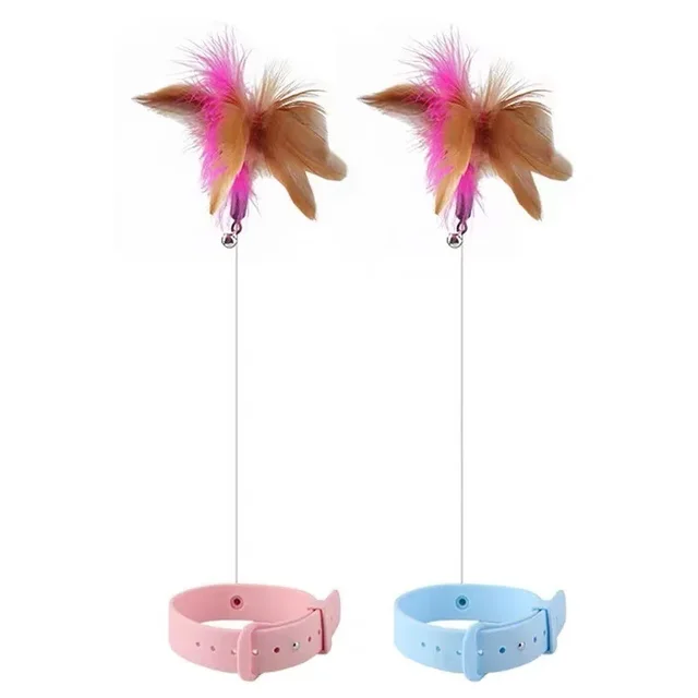 Cat Collar Interactive Toy Feather Teasing Cat Stick with Bell Cats Collar Toys Kitten Training Playing Teaser Wand Pet Supplies 6