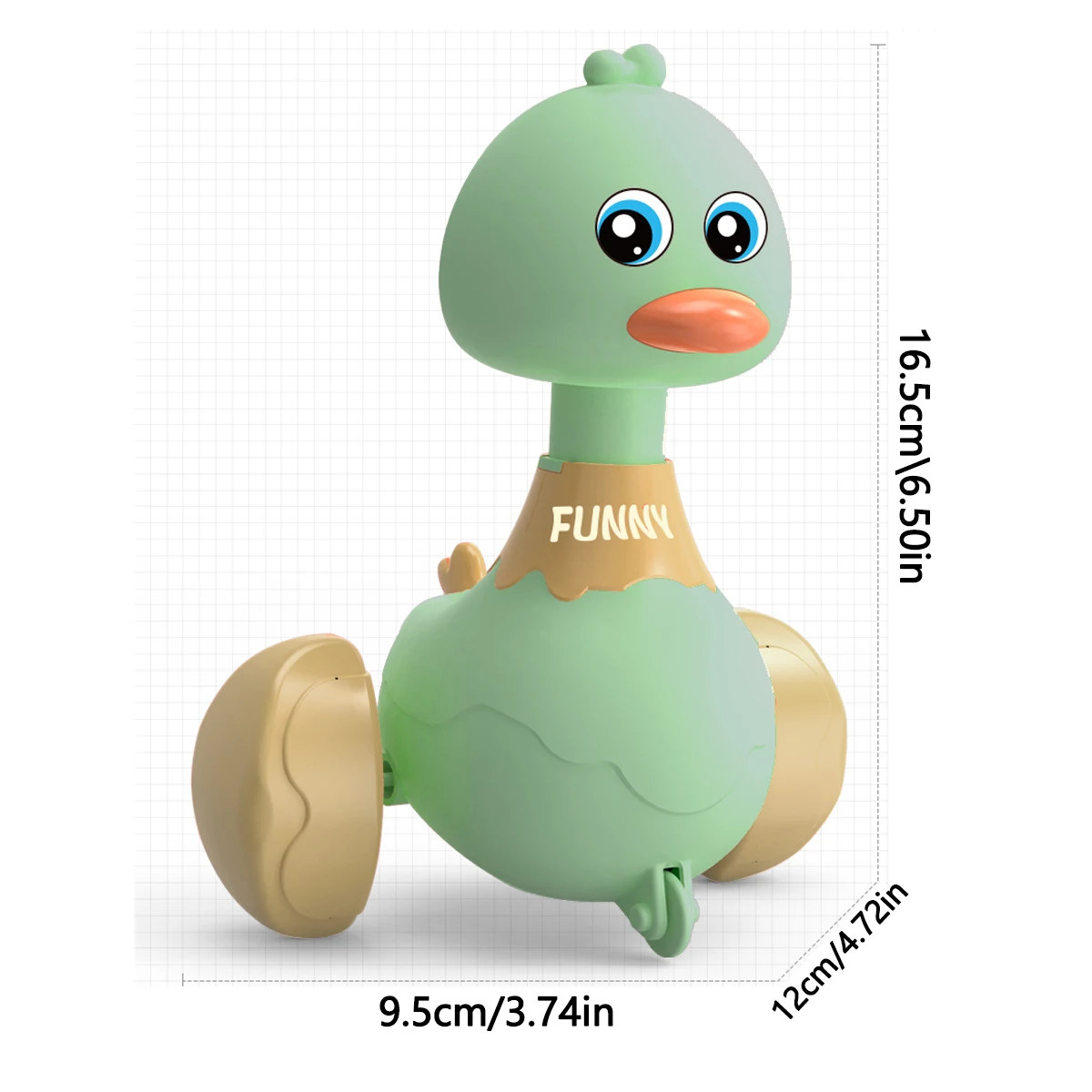 Pressing and rebounding toy, rocking duck baby puzzle toy, learning crawling sensory toy (Green Duck) 2