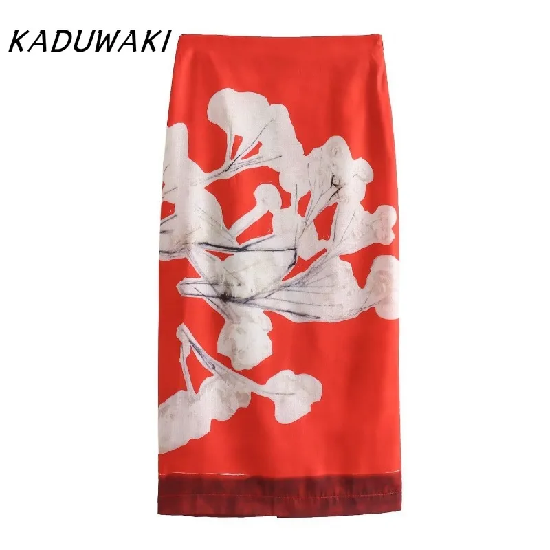 KADUWAK Japanese Classic Blended Print Back Split Straight Skirt Bustier Skirts Retro Versatile Streetwear Bustier Skirt 니트 스커트