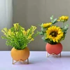 A74P-Small Flower Vase Set Of 3, Modern  Vase For Living Room Decor Yellow Blue Orange Round Vase For Faux Flowers 5