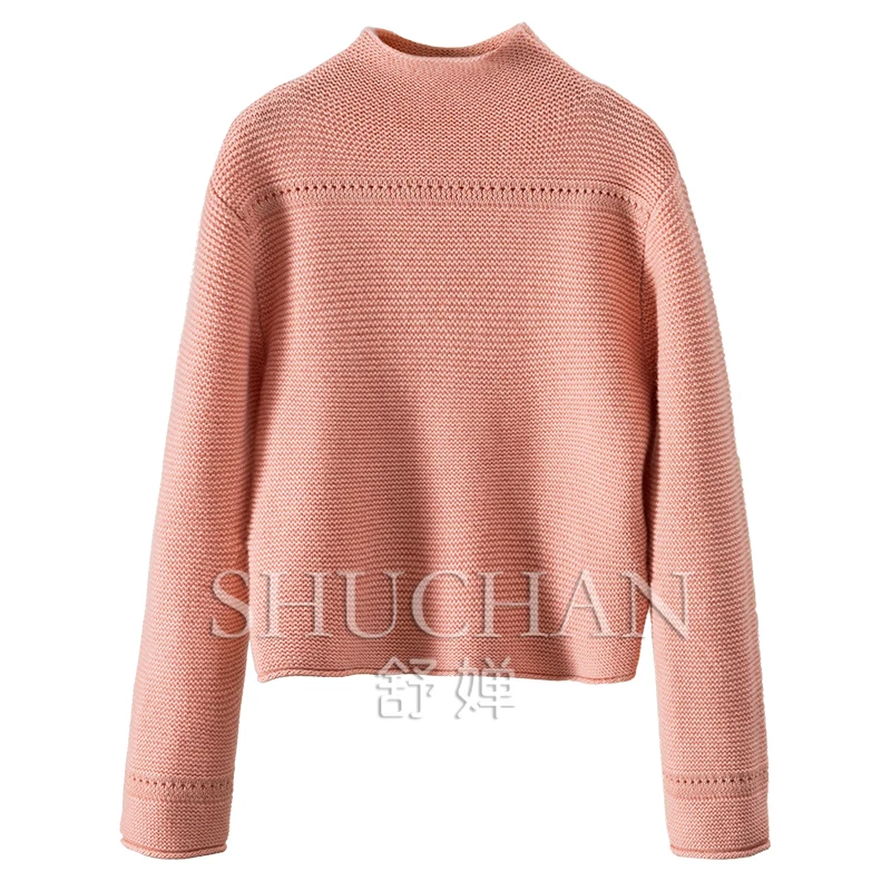

SHUCHAN Cashmere sueter mujer pull korean fashion sweaters pullover long sleeve top Stand-UP Collar Winter