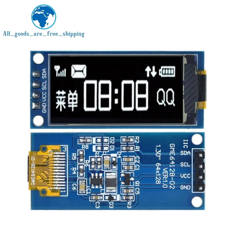 1.3インチoledディスプレイ64 × 128 lcdモジュールsh1107 lcd 1.3 "arduino用oled垂直スクリーンモジュール AliExpress