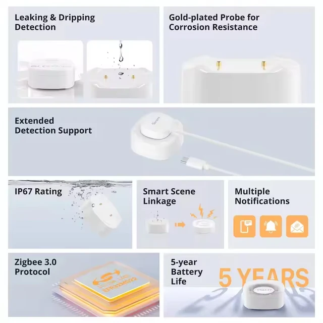 SONOFF SNZB 05P Zigbee3.0 Water Leak Alarm Detector IP67 Waterproof Remote Control EWelink App Smart Home with Alexa Google Home 2