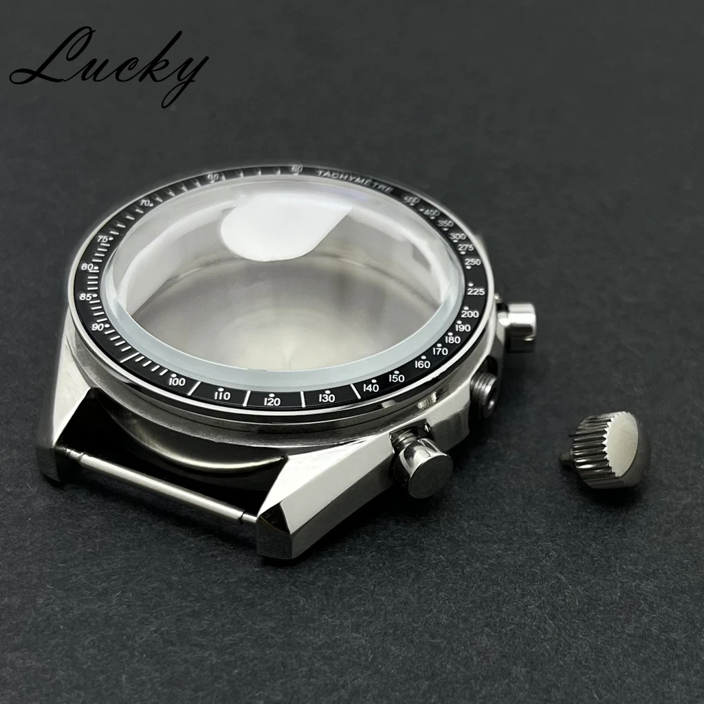Moon Watch 39.7MM Case with High-Quality Moon Pattern Back Chronograph – Premium Watch Parts Accessories
