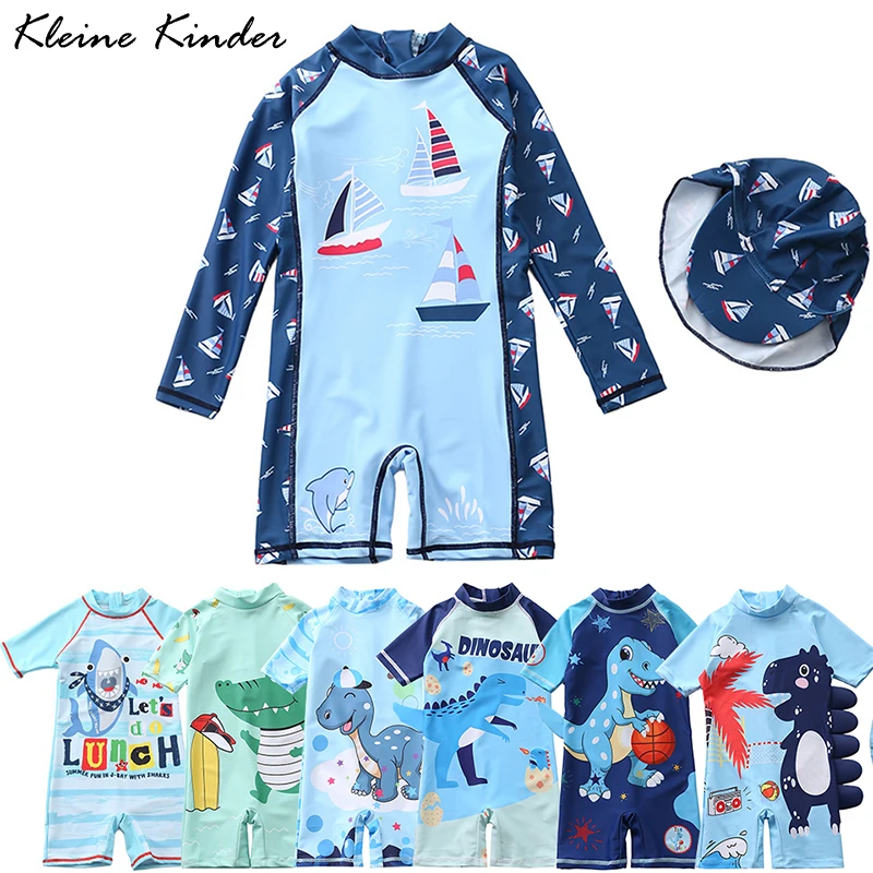 Boy One Piece Swimsuit Long Sleeve Bathing Suit Kids Dinosaur Overalls Children Swimwear For Boys Beach Baby Swimming Wear