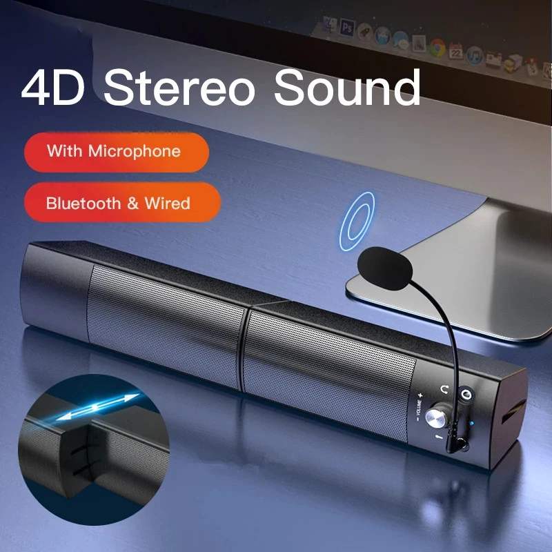 Bluetooth Speaker Computer Speaker Computer Speakers Detachable Bluetooth Speaker Bar Surround Sound Subwoofer For Computer PC Laptop USB Wired Dual Music Player