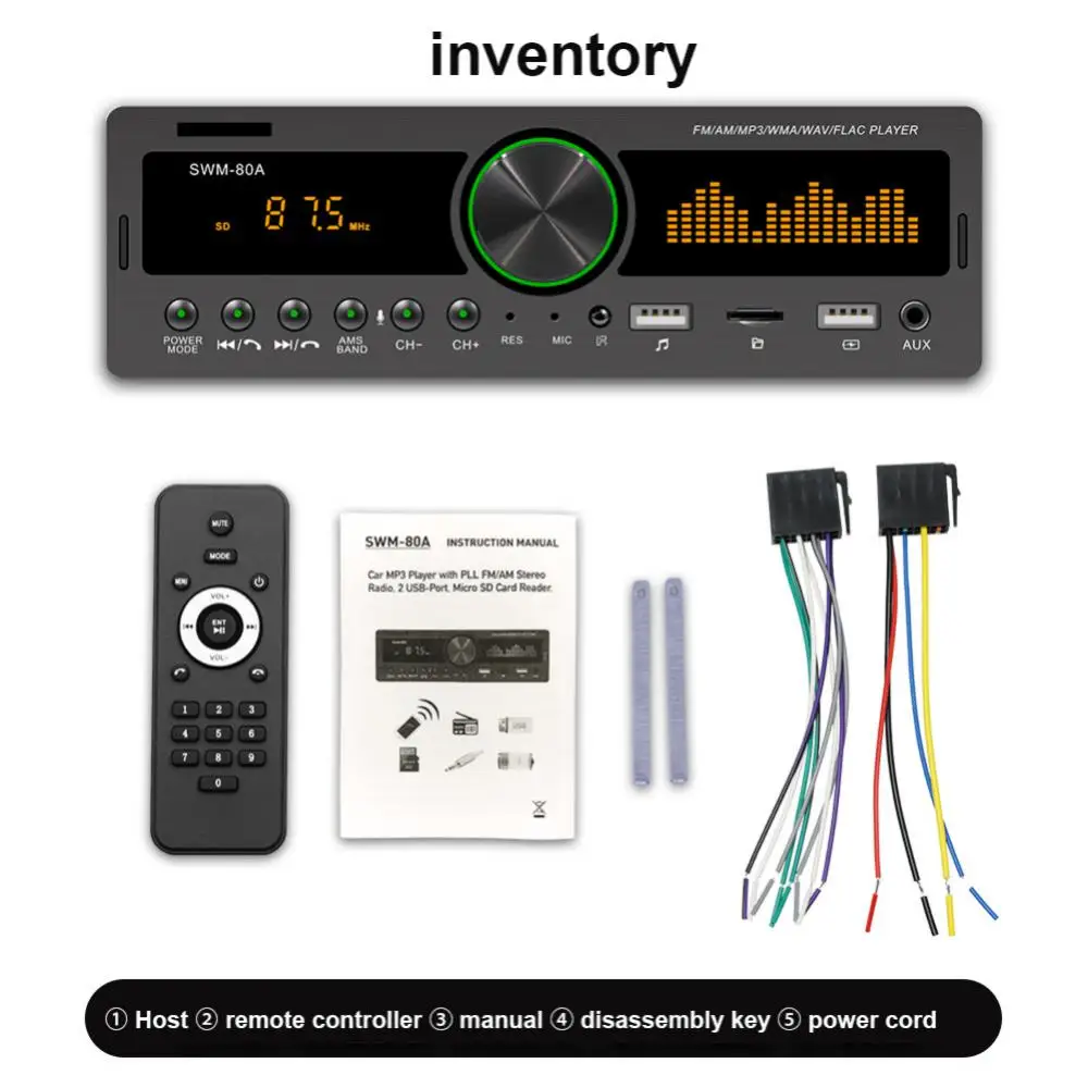 1 DIN 헤드 유닛 오디오 복사 블루투스 TF USB AUX FM AM 라디오 자동차 로케이터 MP3 플레이어 FM AM 12V USB SD AUX 입력