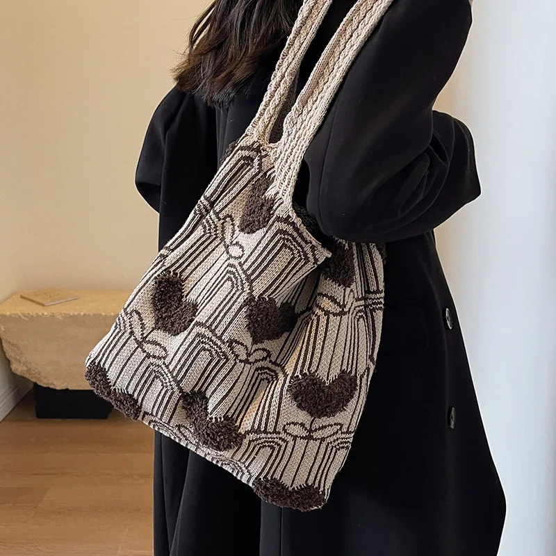 Knitted Shoulder Bag NEW Large Capacity Autumn Winter Casual Trendy All-match High-end Women's Fashion Large Capacity Handbag