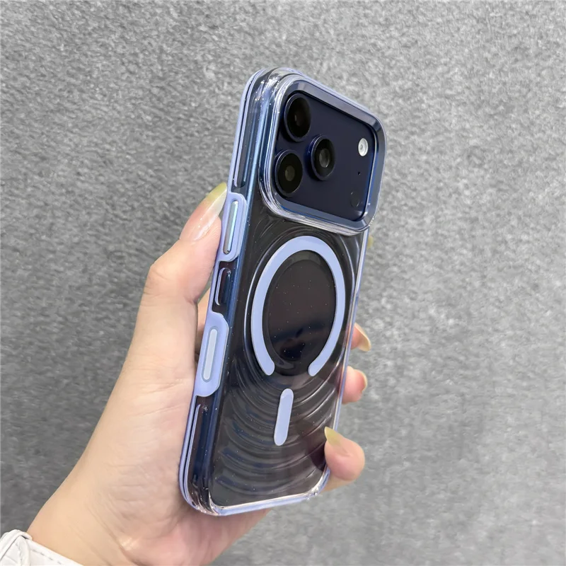 Bling Glitter Clear Ripple Magnetic Phone Case with Touch Camera Button and Wireless Charging